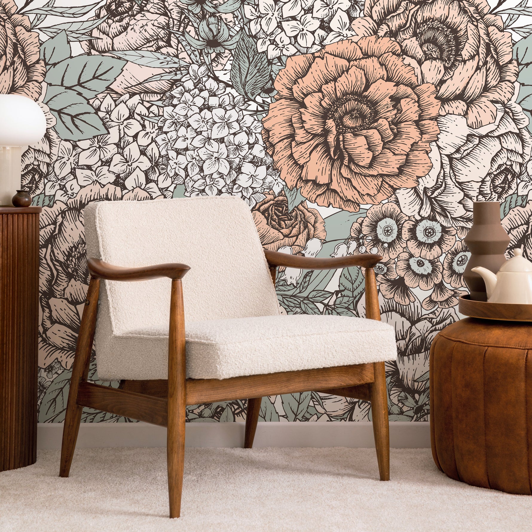 Removable Wallpaper Peel and Stick Wallpaper Wall Paper Wall Mural - Hand Draw Floral Wallpaper - A550