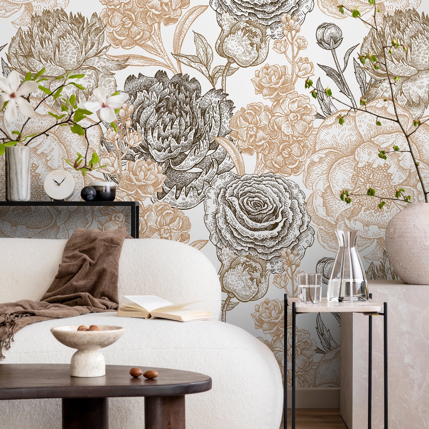 Removable Wallpaper Peel and Stick Wallpaper Wall Paper Wall Mural - Hand Draw Floral Wallpaper - A551