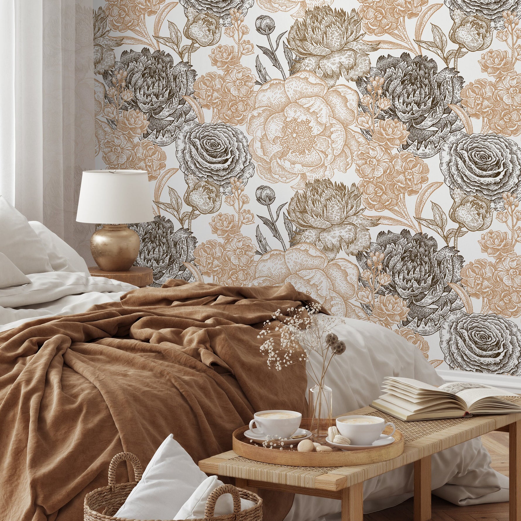 Removable Wallpaper Peel and Stick Wallpaper Wall Paper Wall Mural - Hand Draw Floral Wallpaper - A551