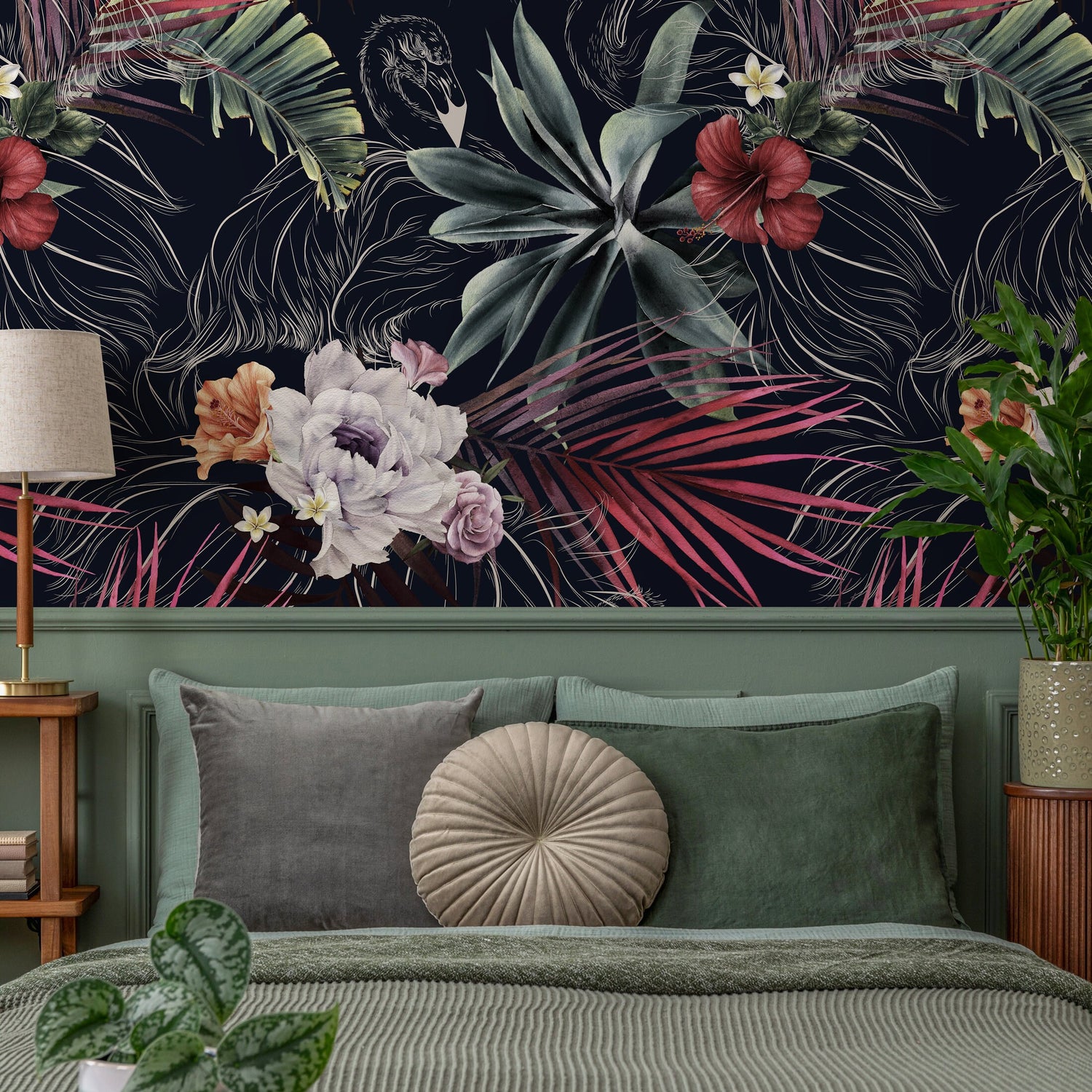 Removable Wallpaper Scandinavian Wallpaper Temporary Wallpaper Dark Hawaiian Wallpaper Peel and Stick Wallpaper Wall Paper - A839