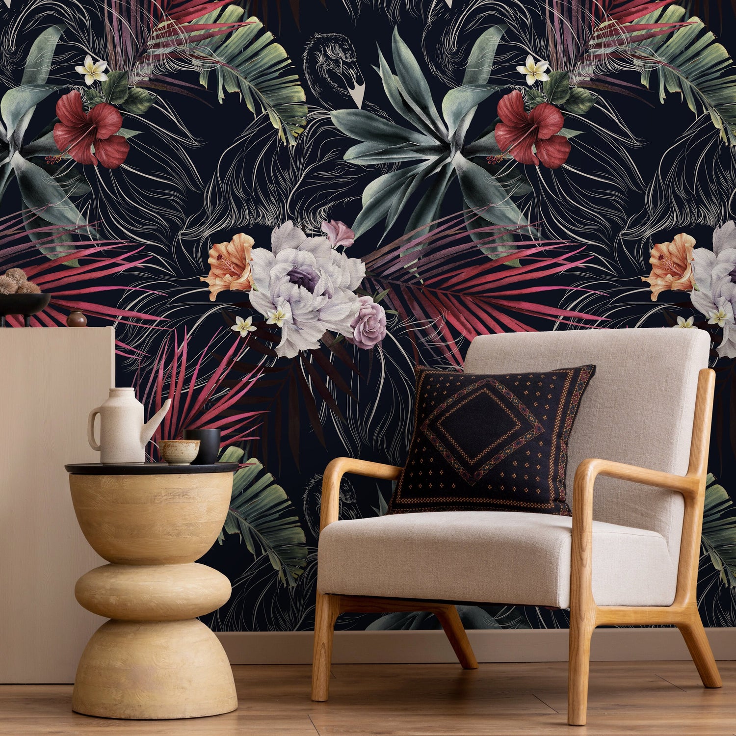 Removable Wallpaper Scandinavian Wallpaper Temporary Wallpaper Dark Hawaiian Wallpaper Peel and Stick Wallpaper Wall Paper - A839