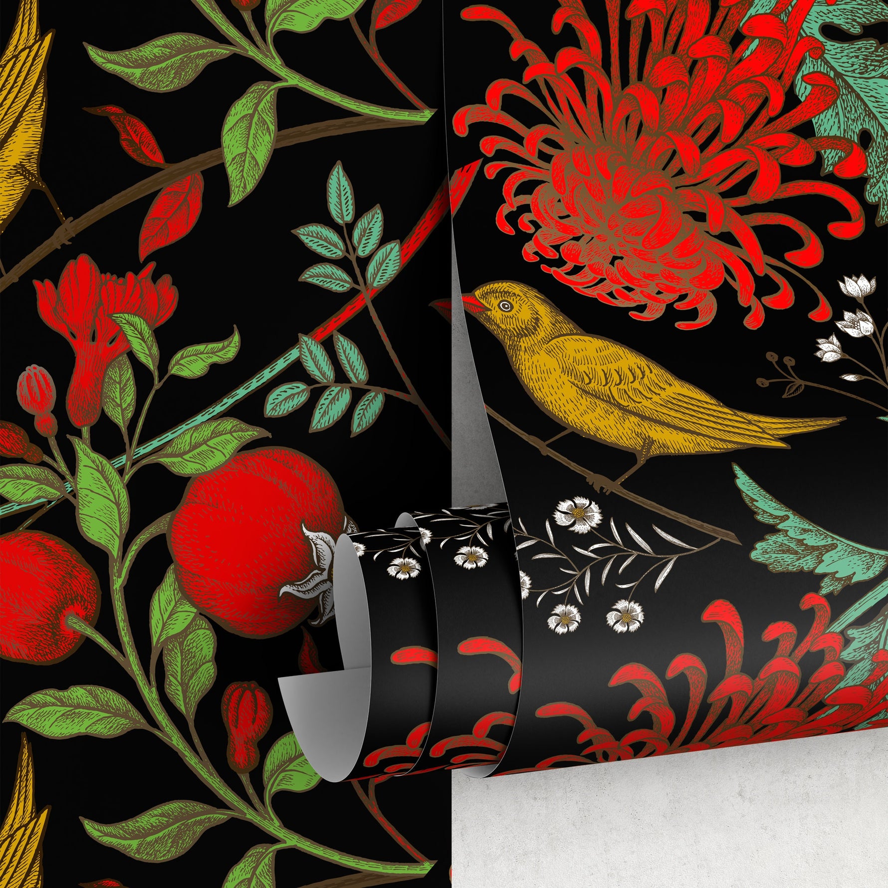 Floral Bird Wallpaper Chinoiserie Wallpaper Peel and Stick and Traditional Wallpaper - A904