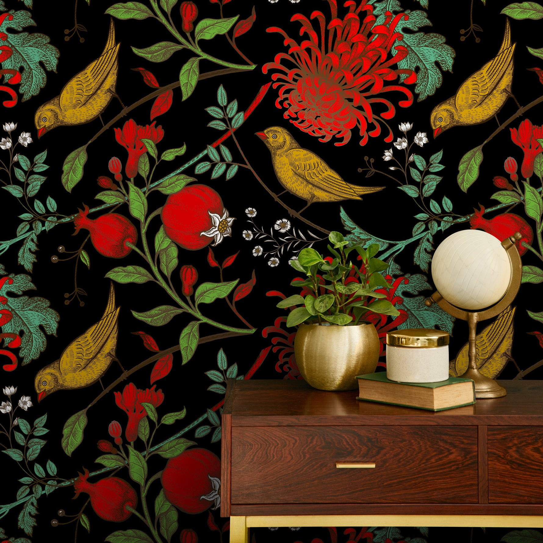 Floral Bird Wallpaper Chinoiserie Wallpaper Peel and Stick and Traditional Wallpaper - A904