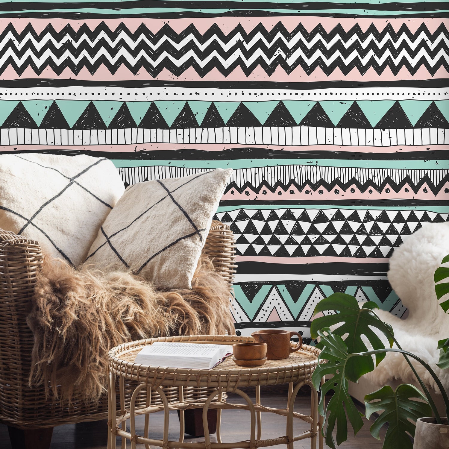 Removable Wallpaper Scandinavian Wallpaper Temporary Wallpaper Tribal Wallpaper Peel and Stick Wallpaper Wall Paper - A819