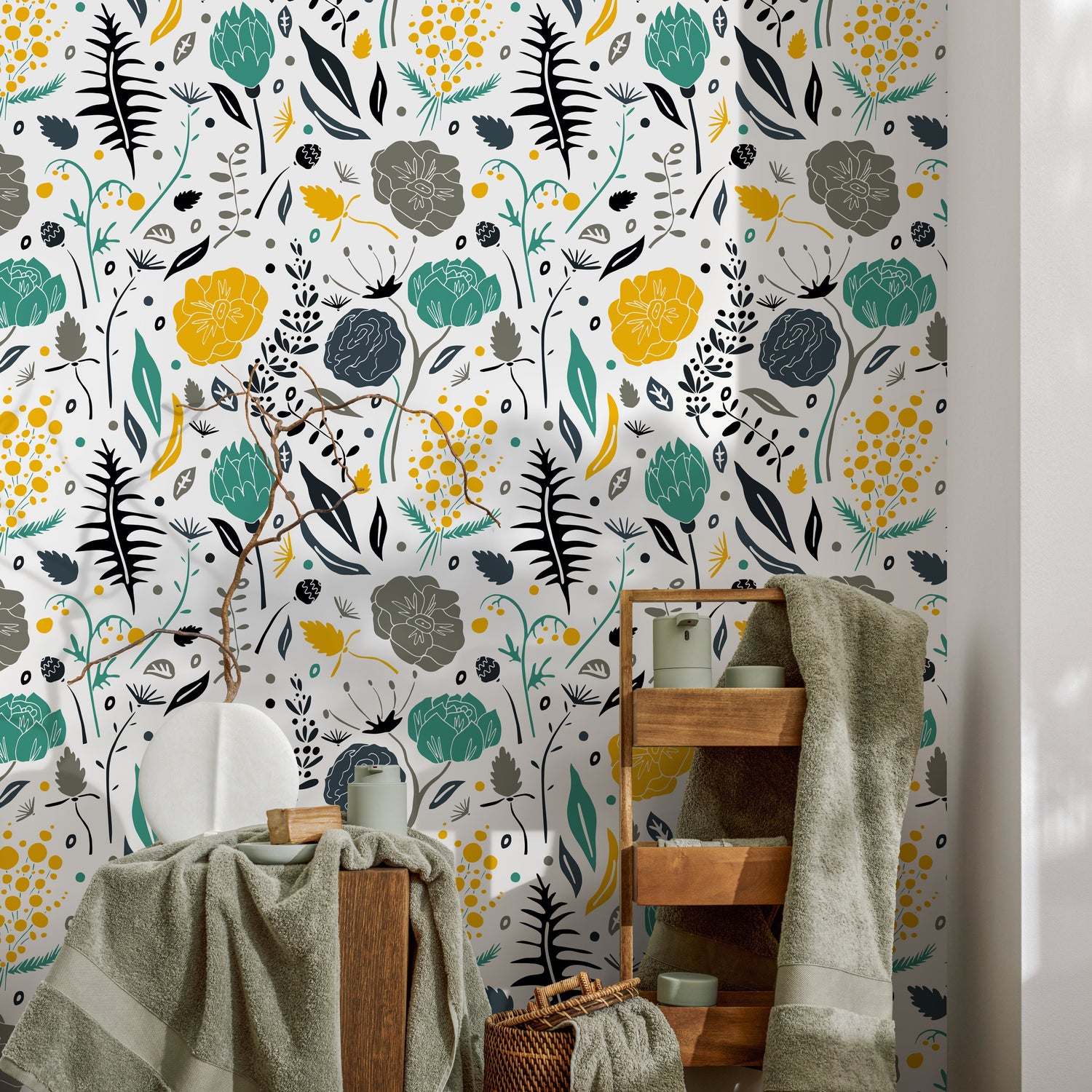 Removable Wallpaper Scandinavian Wallpaper Temporary Wallpaper Flowers Wallpaper Peel and Stick Wallpaper Wall Paper - A861