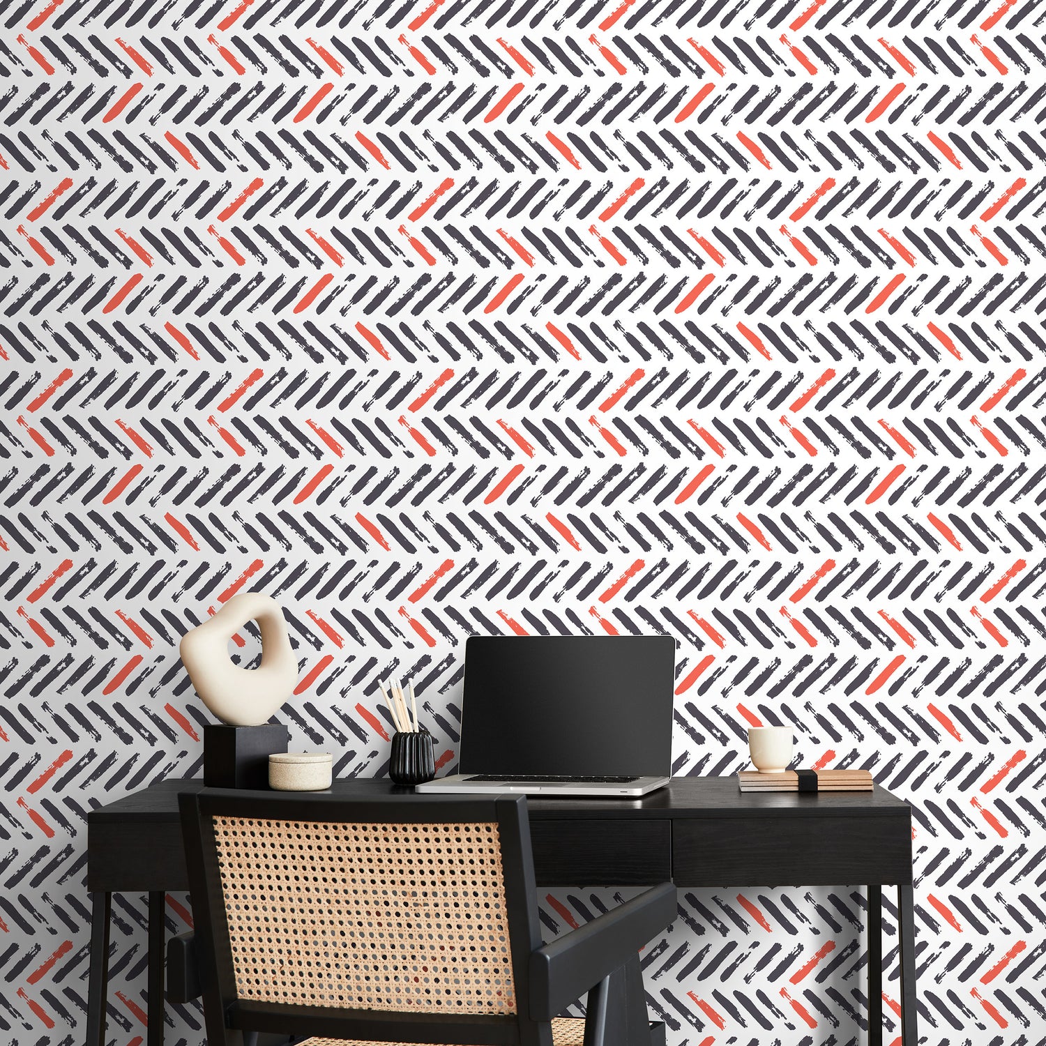 Wall Decor Wallpaper Peel and Stick Wallpaper Removable Wallpaper Home Decor Room Decor / Gray and Red Chevron Modern Wallpaper - A637