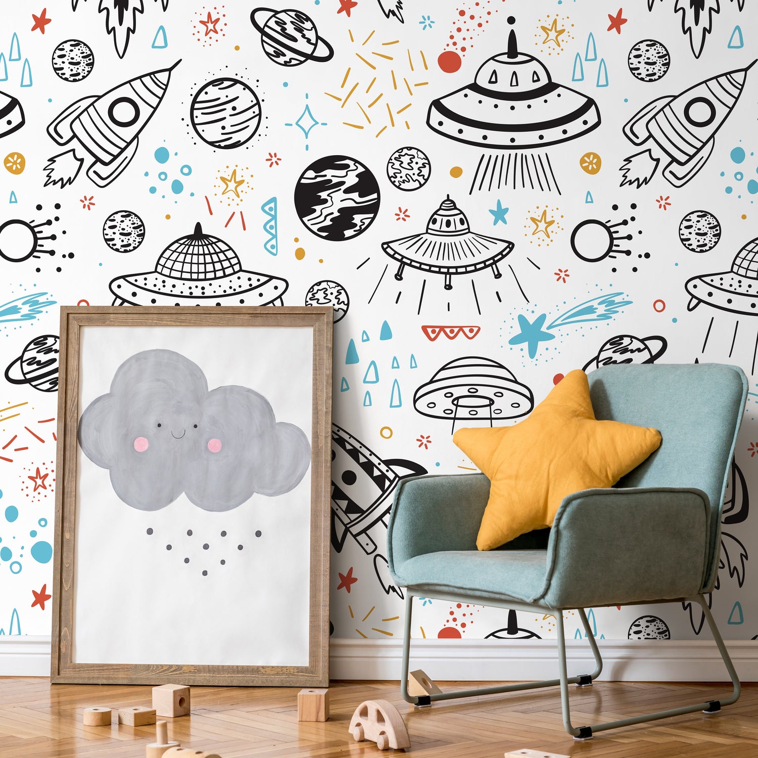 Wallpaper Peel and Stick Wallpaper Removable Wallpaper Home Decor Wall Art Wall Decor Room Decor / Blue Space Kids Wallpaper - A654