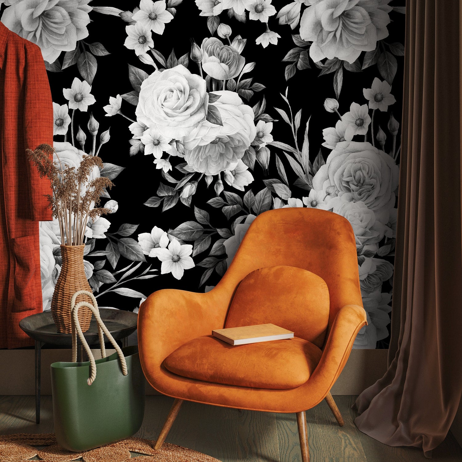 Vintage Roses Wallpaper Dark Floral Wallpaper Peel and Stick and Traditional Wallpaper - CC - A558