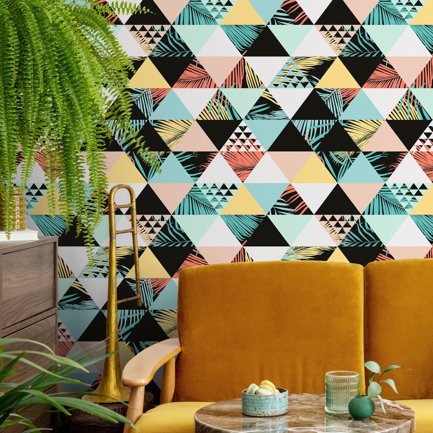 Geometric Triangles Wallpaper Modern Abstract Wallpaper Peel and Stick and Traditional Wallpaper - A599