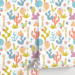 Wall Decor Wallpaper Peel and Stick Wallpaper Removable Wallpaper Home Decor Wall Art Room Decor / Colorful Cactus kids Wallpaper - A912