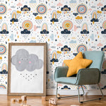 Wall Decor Wallpaper Peel and Stick Wallpaper Removable Wallpaper Home Decor Room Decor / Rainbow and sun Contemporary kids Wallpaper -A921