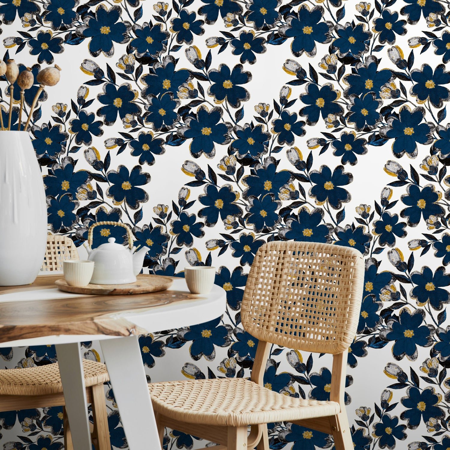 Removable Wallpaper, Scandinavian Wallpaper, Minimalistic Wallpaper, Peel and Stick Wallpaper, WallPaper, Flower - A933