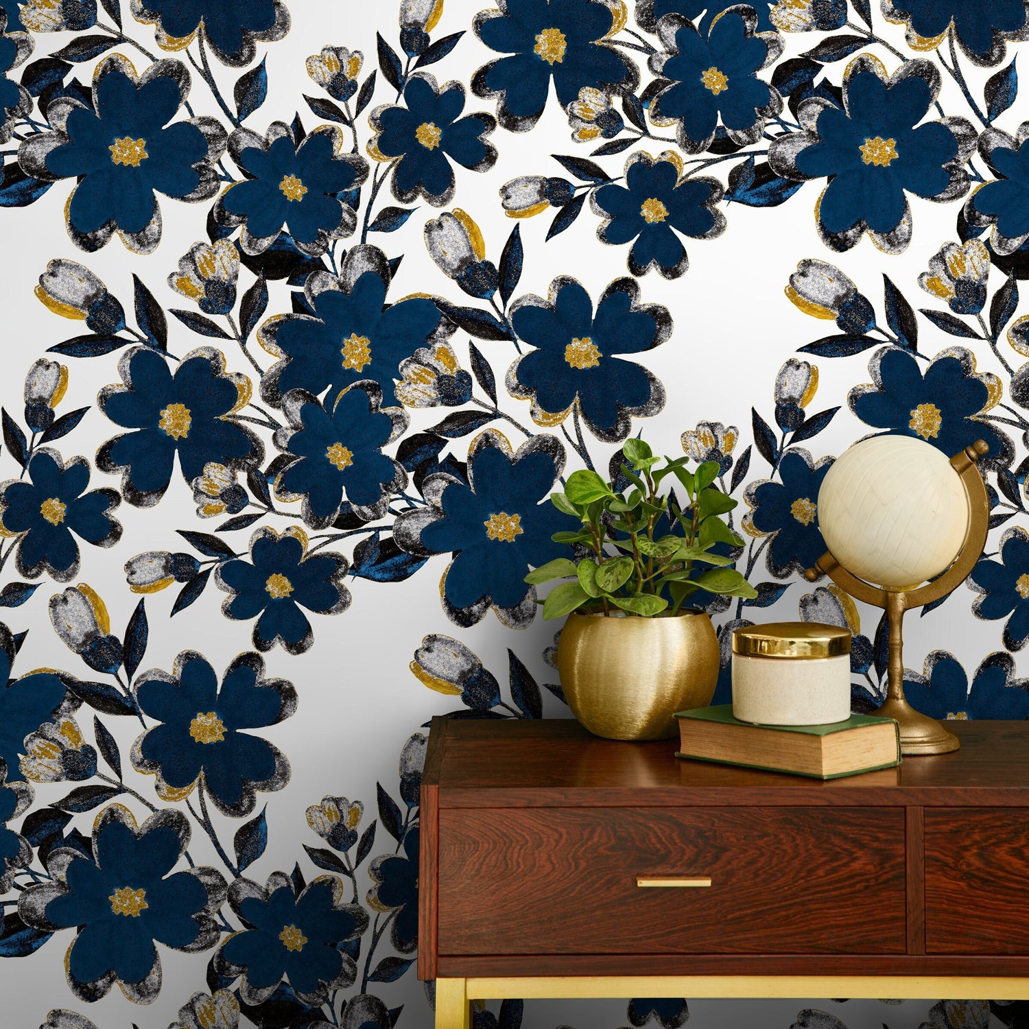 Removable Wallpaper, Scandinavian Wallpaper, Minimalistic Wallpaper, Peel and Stick Wallpaper, WallPaper, Flower - A933