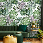 Wallpaper Peel and Stick Wallpaper Removable Wallpaper Home Decor Wall Decor Room Decor / Monstera and Succulent Leaves Wallpaper - A020