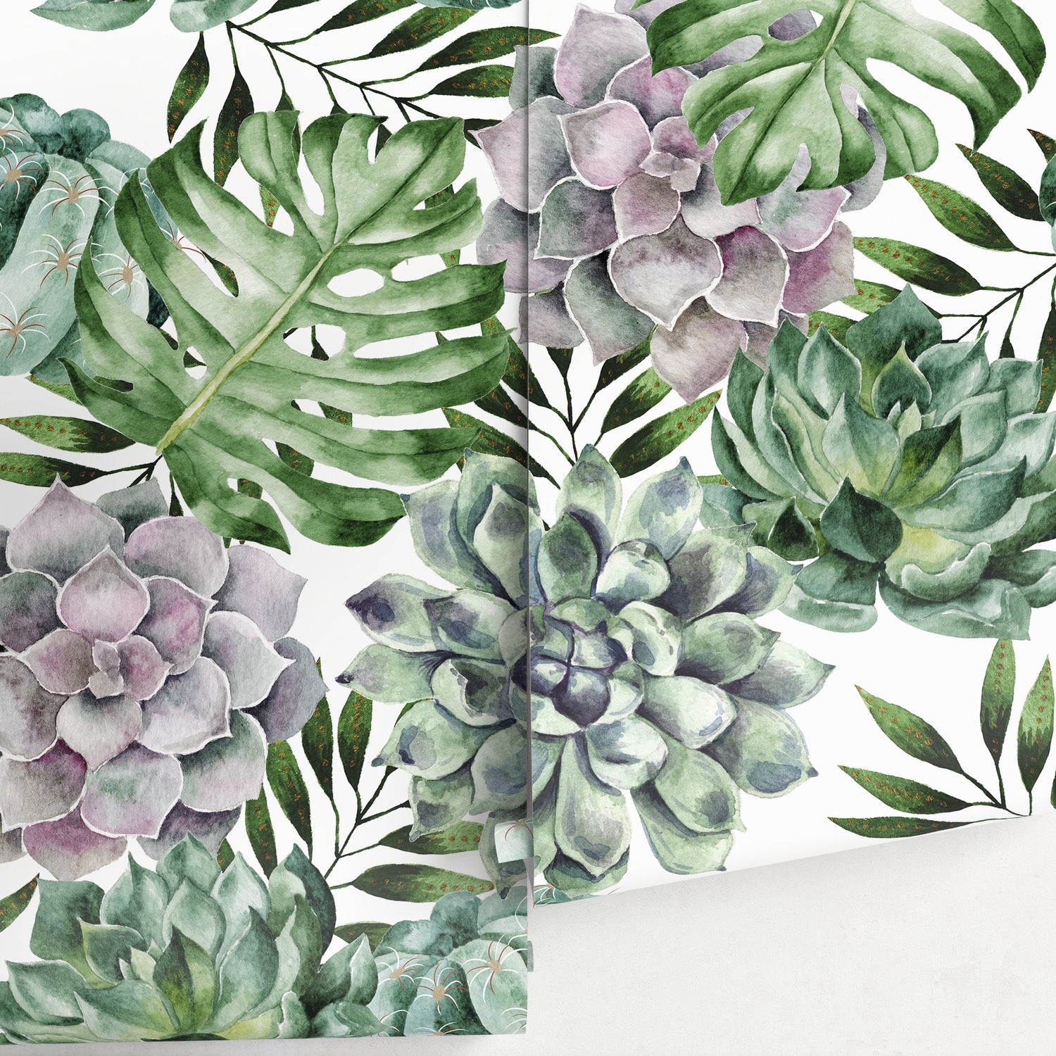 Wallpaper Peel and Stick Wallpaper Removable Wallpaper Home Decor Wall Decor Room Decor / Monstera and Succulent Leaves Wallpaper - A020