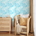 Wallpaper Peel and Stick Wallpaper Removable Wallpaper Home Decor Wall Art Wall Decor Room Decor / Blue Watercolor Tile Wallpaper - A044