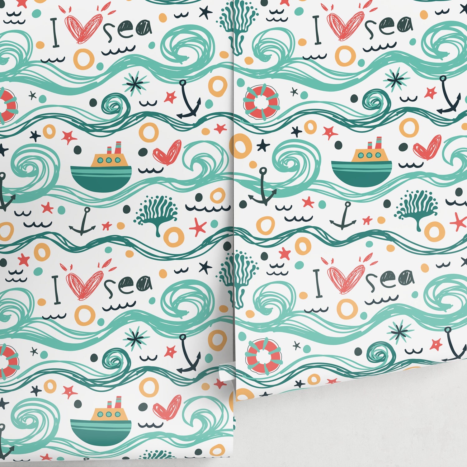 Wallpaper Peel and Stick Wallpaper Removable Wallpaper Home Decor Wall Art Wall Decor Room Decor / Cute Ocean Kids Wallpaper - A084