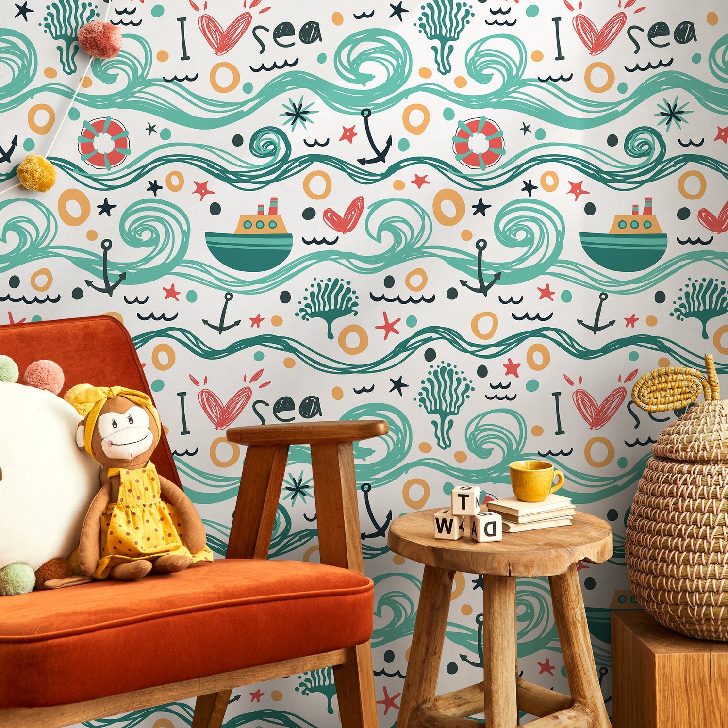 Wallpaper Peel and Stick Wallpaper Removable Wallpaper Home Decor Wall Art Wall Decor Room Decor / Cute Ocean Kids Wallpaper - A084