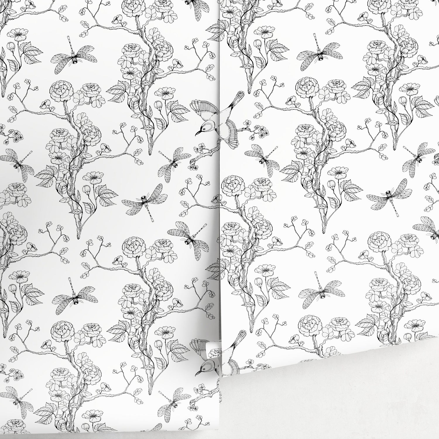 Wallpaper Peel and Stick Wallpaper Removable Wallpaper Home Decor Wall Decor Room Decor / Black and White Chinoiserie Wallpaper - A252