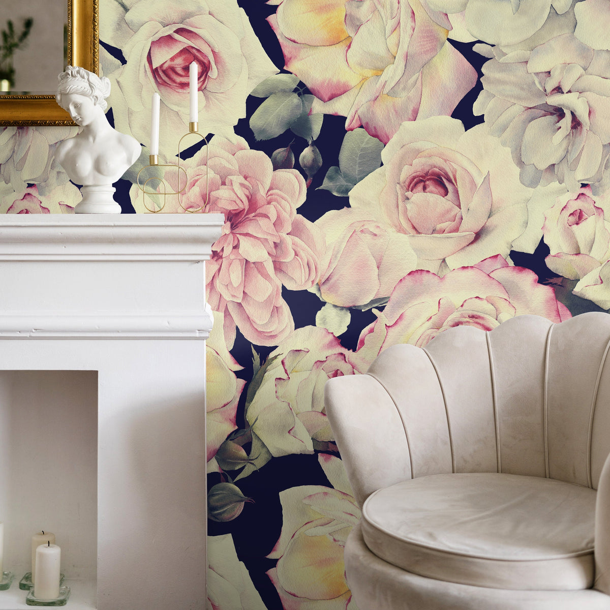 Wallpaper Peel and Stick Wallpaper Removable Wallpaper Home Decor Wall Art Wall Decor Room Decor / Vintage Roses Wallpaper - A221