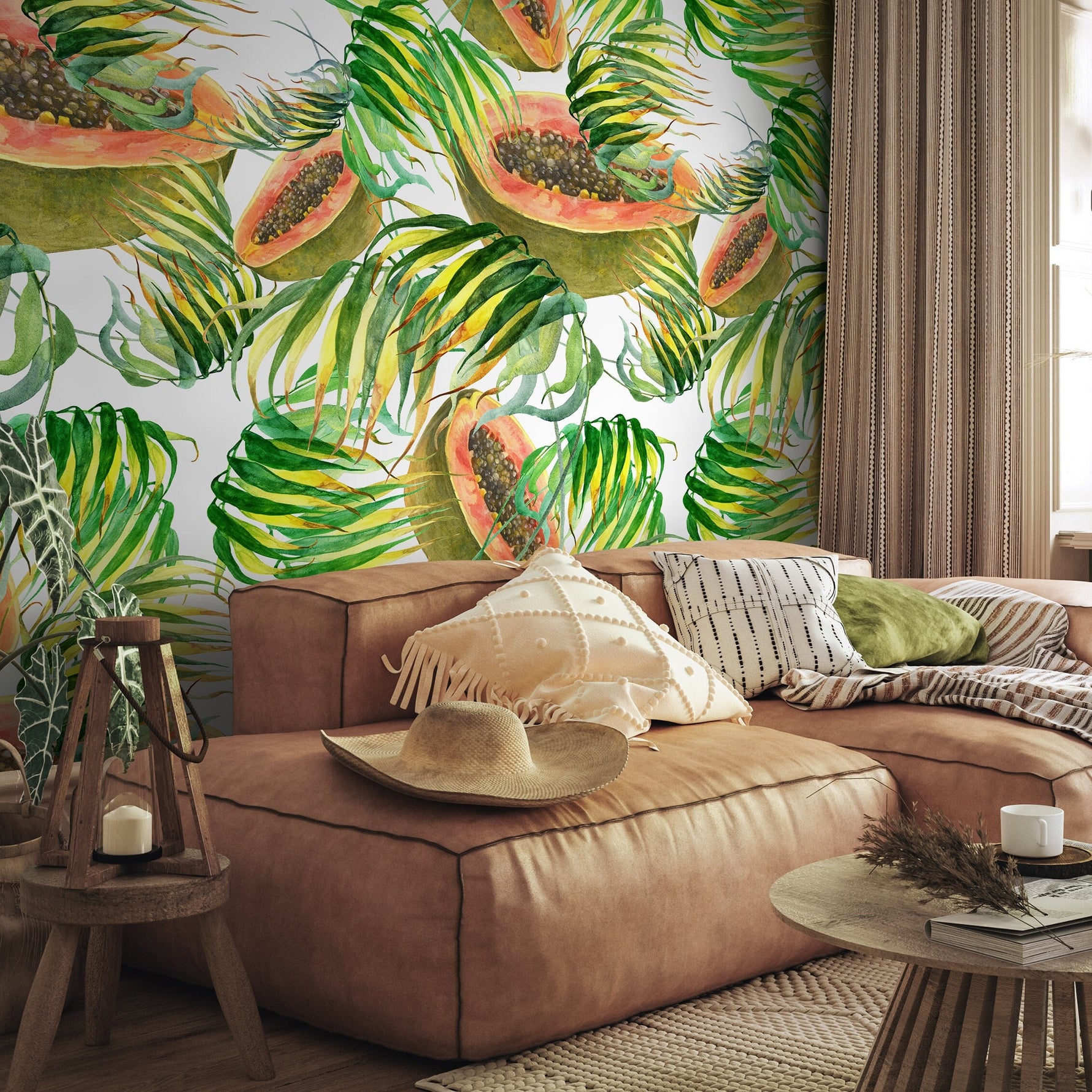 Wallpaper Peel and Stick Wallpaper Removable Wallpaper Home Decor Wall Art Wall Decor Room Decor / Tropical Papaya Wallpaper - A274