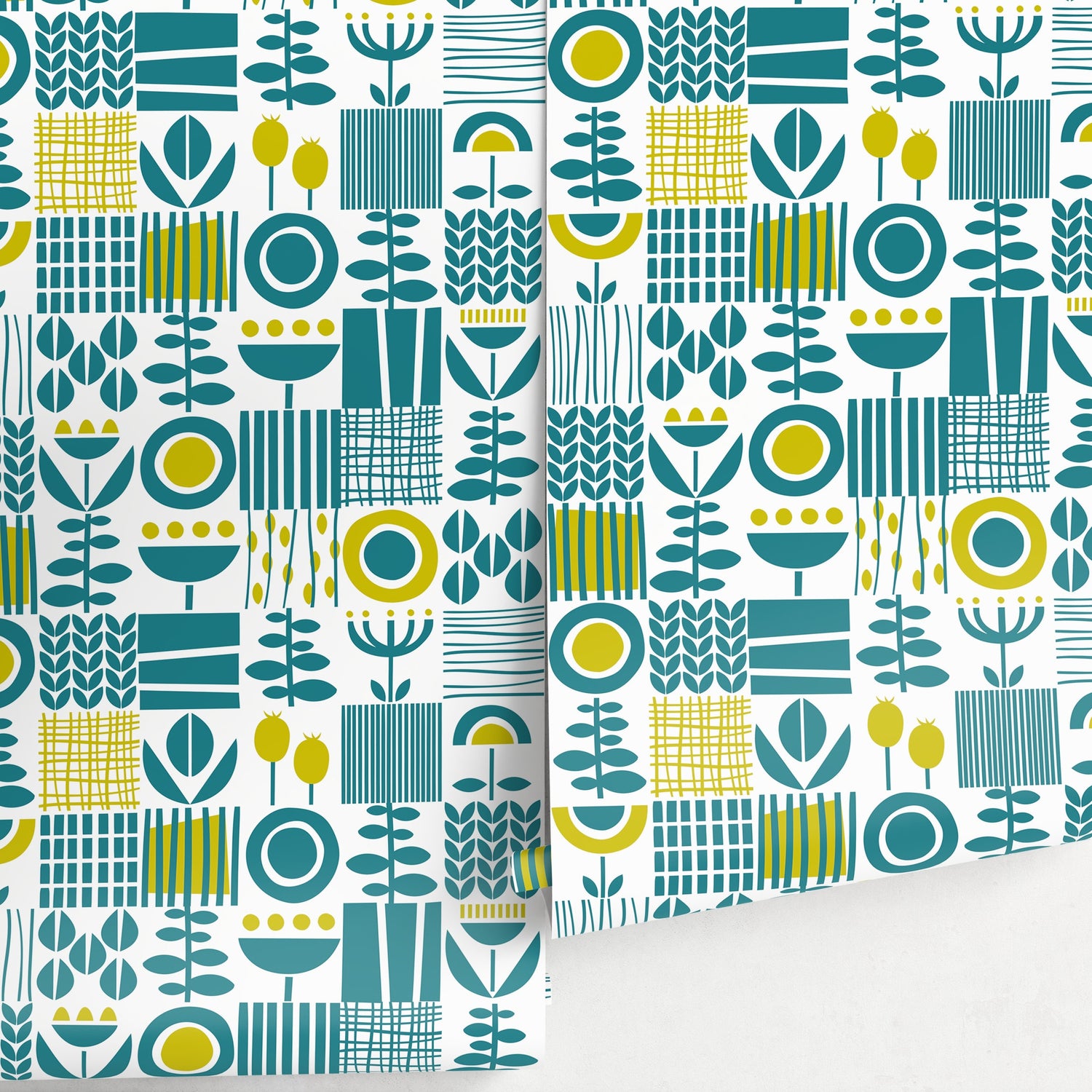 Wallpaper Peel and Stick Wallpaper Removable Wallpaper Home Decor Wall Decor Room Decor / Green and Yellow Cute Scandinavian Wallpaper -A707