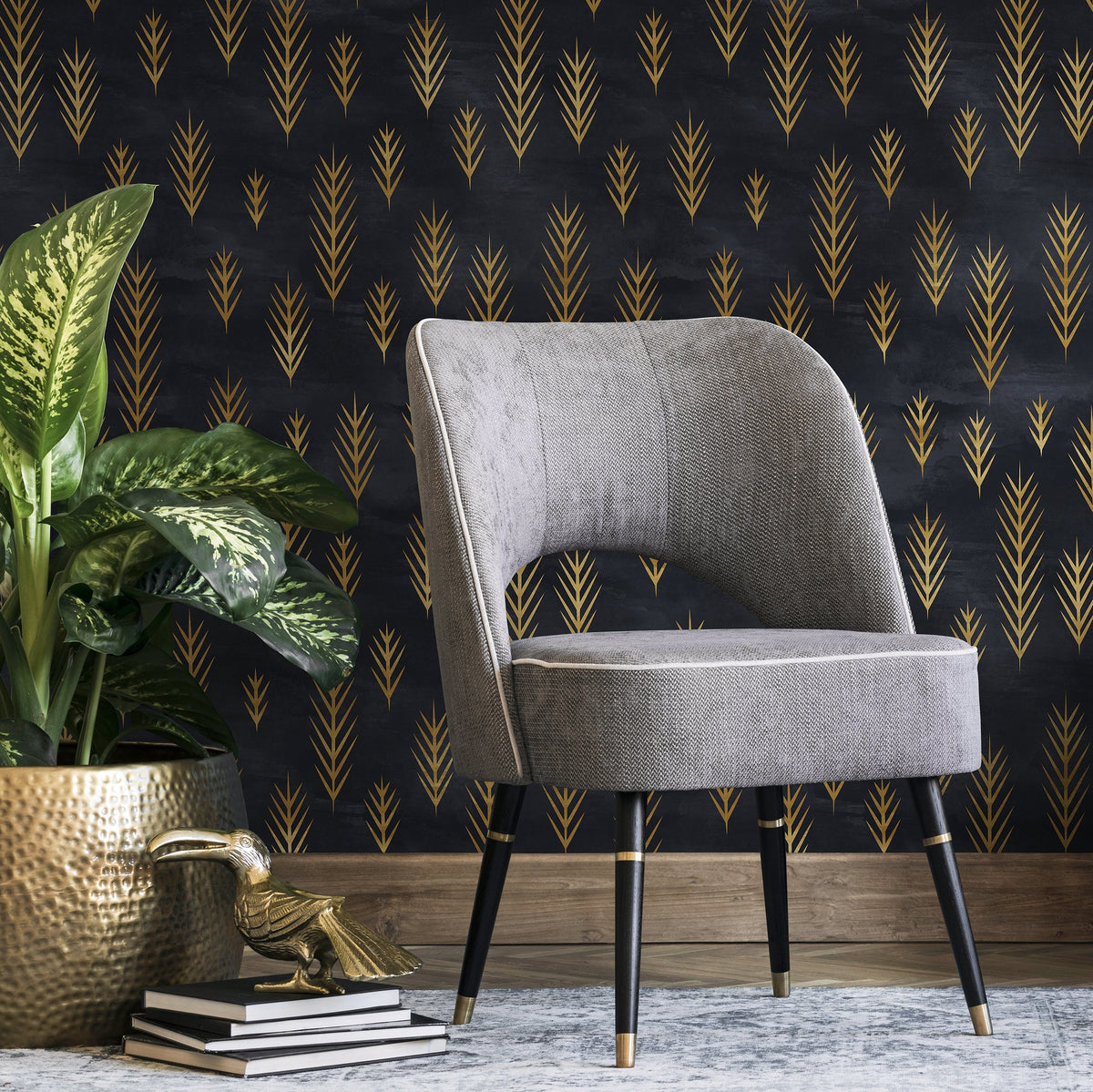 Wallpaper Peel and Stick Wallpaper Removable Wallpaper Home Decor Wall Art Wall Decor Room Decor / Navy Minimalist Leaves Wallpaper - A739