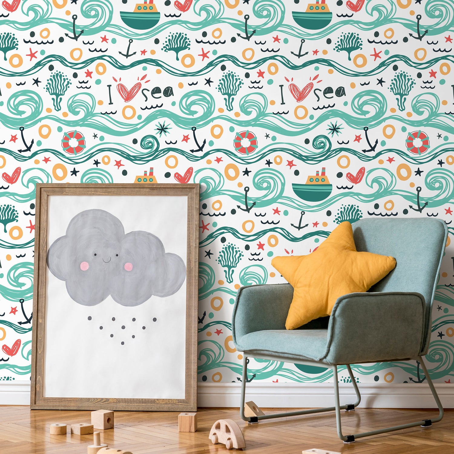 Wallpaper Peel and Stick Wallpaper Removable Wallpaper Home Decor Wall Art Wall Decor Room Decor / Cute Ocean Kids Wallpaper - A084