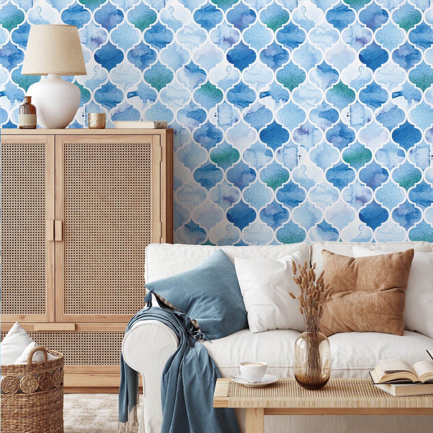 Wallpaper Peel and Stick Wallpaper Removable Wallpaper Home Decor Wall Art Wall Decor Room Decor / Blue Moroccan Wallpaper- A099