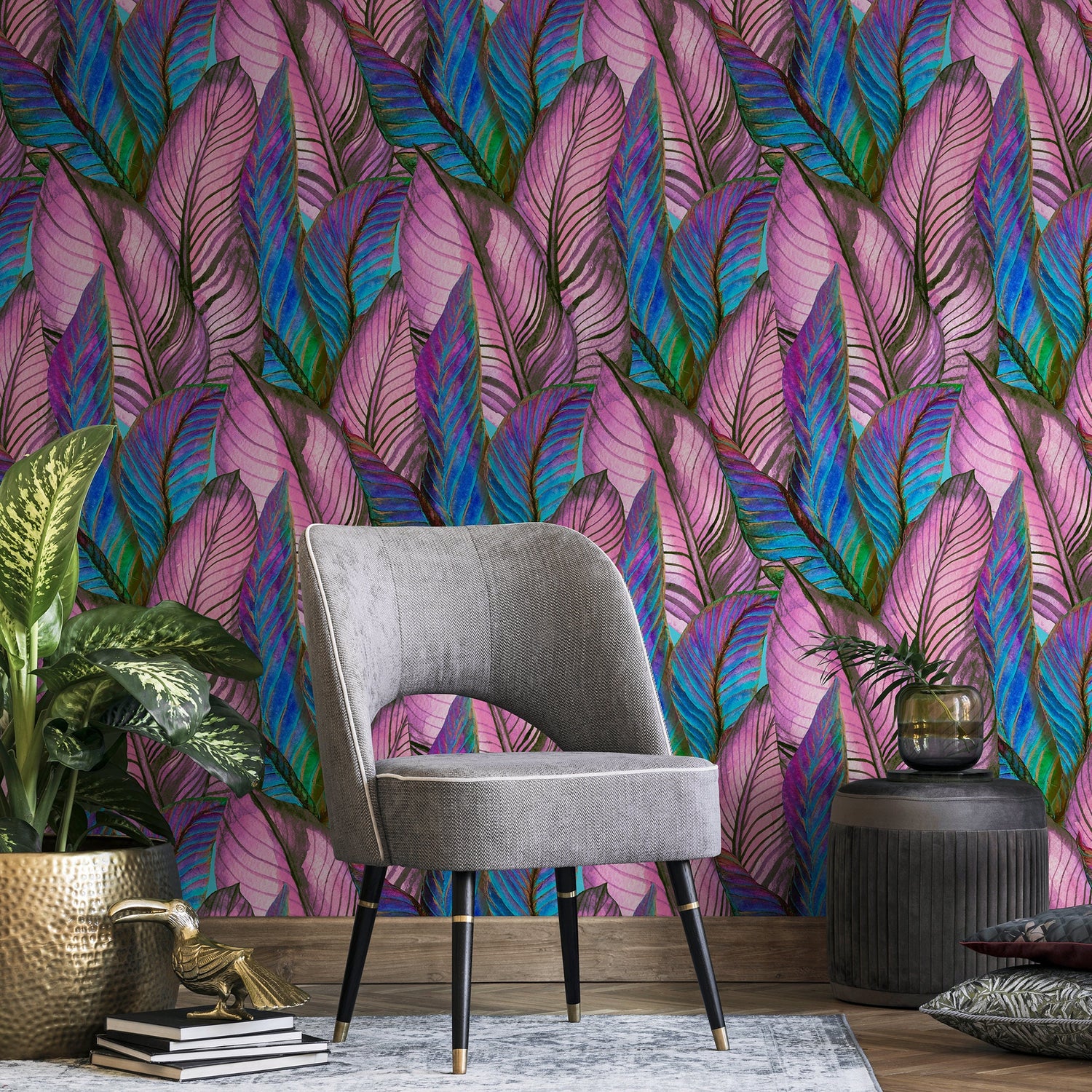 Wallpaper Peel and Stick Wallpaper Removable Wallpaper Home Decor Wall Art Wall Decor Room Decor / Colorful Banana Leaf Wallpaper - A964