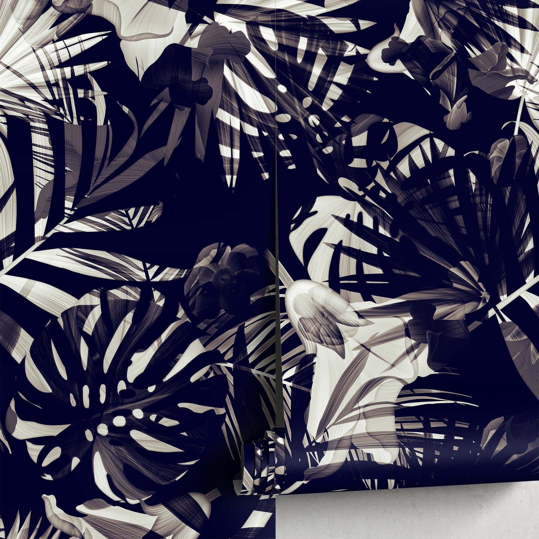 Wallpaper Peel and Stick Wallpaper Removable Wallpaper Home Decor Wall Art Wall Decor Room Decor / Black Tropical Leaves Wallpaper - A975