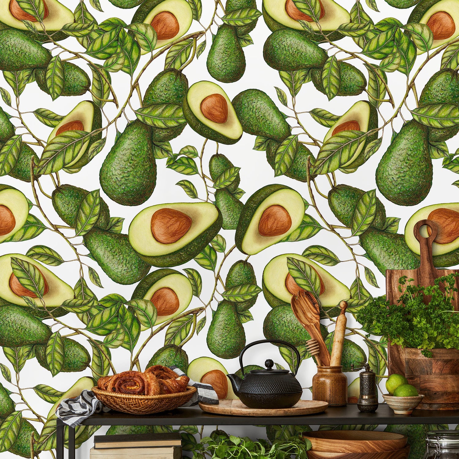 Wallpaper Peel and Stick Wallpaper Removable Wallpaper Home Decor Wall Art Wall Decor Room Decor / Tropical Avocado Wallpaper - A280