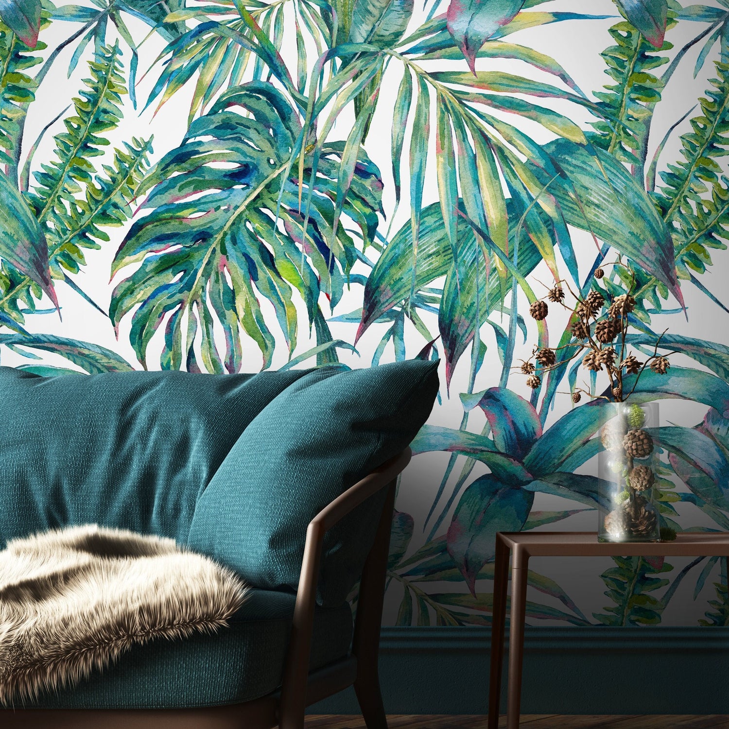 Wallpaper Peel and Stick Wallpaper Removable Wallpaper Self Adhesive Wallpaper Temporary wallpaper / Tropical Jungle Palm Wallpaper - A285