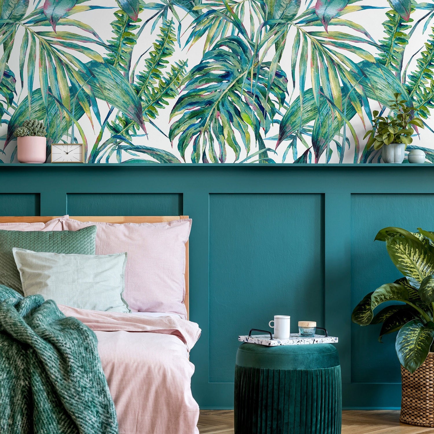 Wallpaper Peel and Stick Wallpaper Removable Wallpaper Self Adhesive Wallpaper Temporary wallpaper / Tropical Jungle Palm Wallpaper - A285