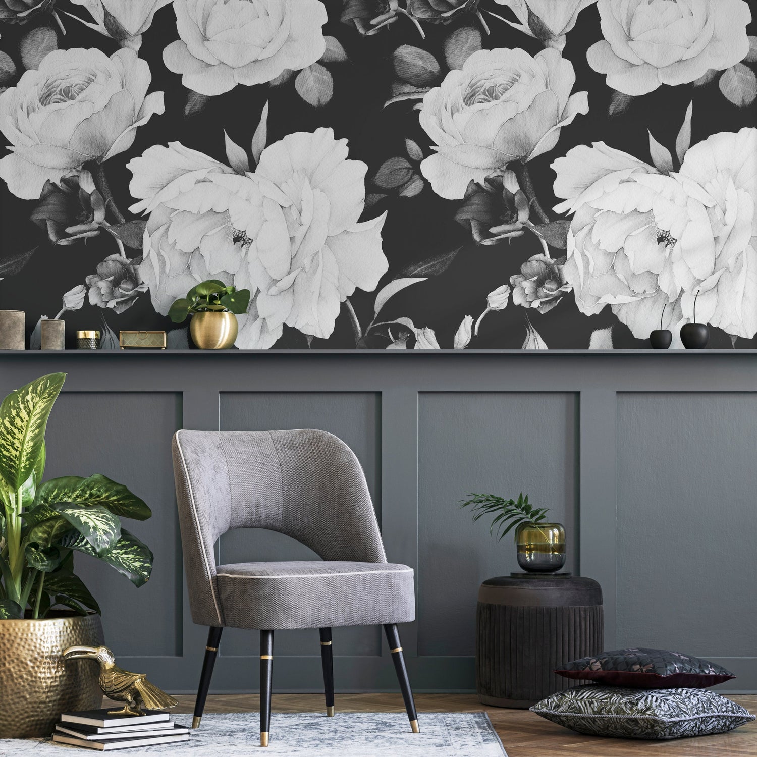 Wallpaper Peel and Stick Wallpaper Removable Wallpaper Home Decor Wall Art Wall Decor Room Decor / Vintage Dark Roses Wallpaper - A357