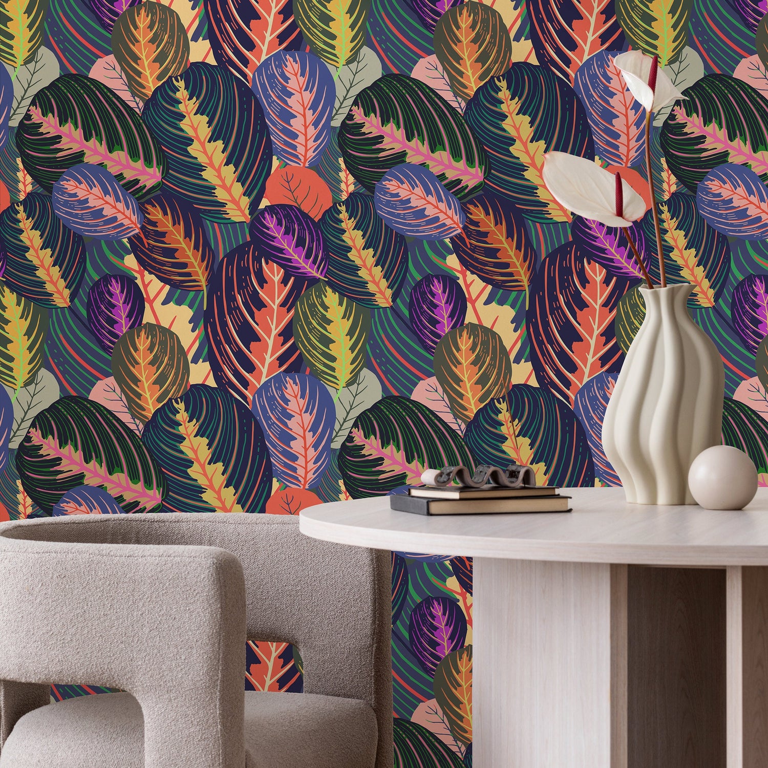 Wallpaper Peel and Stick Wallpaper Removable Wallpaper Home Decor Room Decor / Colorful Tropical Wallpaper Pop Art Leaf Wallpaper - A796