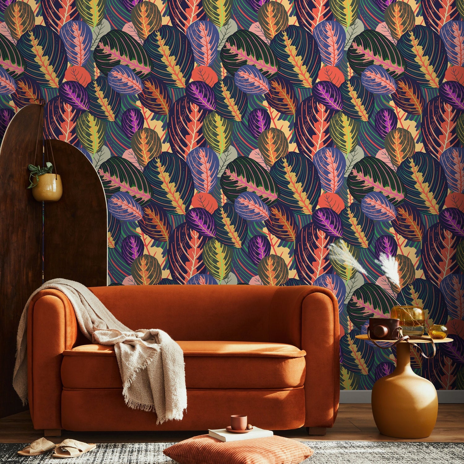 Wallpaper Peel and Stick Wallpaper Removable Wallpaper Home Decor Room Decor / Colorful Tropical Wallpaper Pop Art Leaf Wallpaper - A796