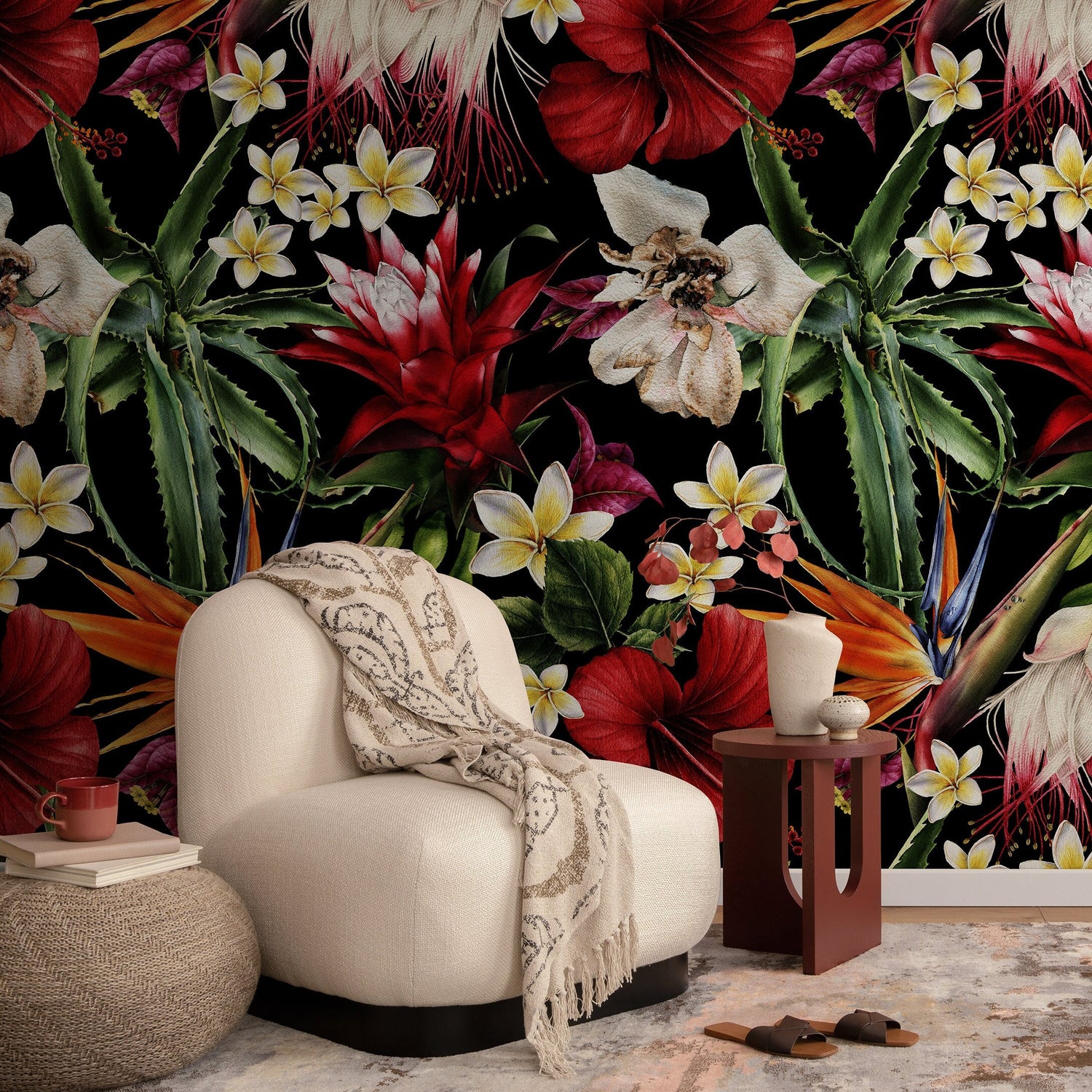 Wallpaper Peel and Stick Wallpaper Removable Wallpaper Home Decor Wall Art Wall Decor Room Decor / Botanical Floral Jungle Wallpaper - A828