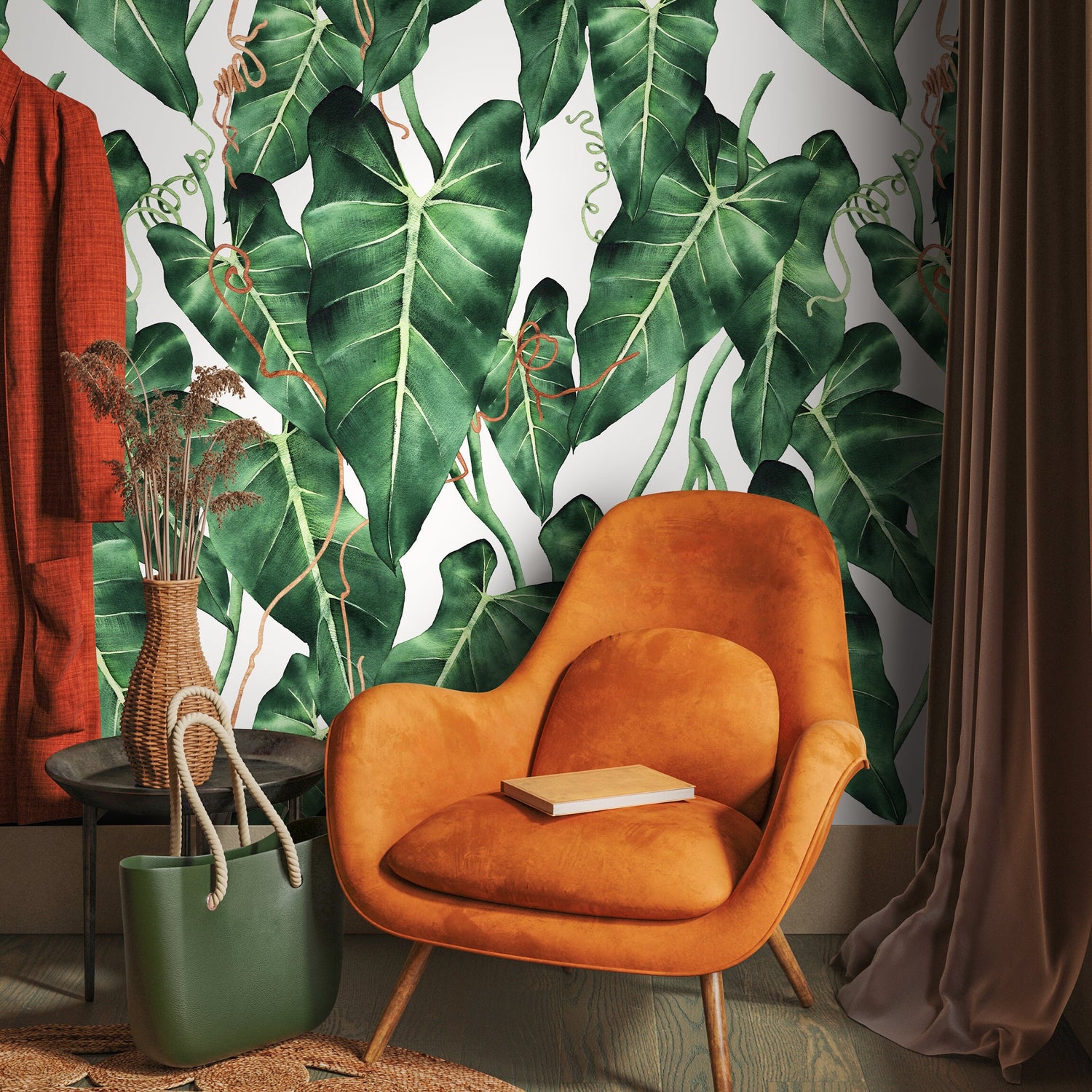 Wallpaper Peel and Stick Wallpaper Removable Wallpaper Home Decor Wall Art Wall Decor Room Decor / Tropical Leaves Wallpaper - A842