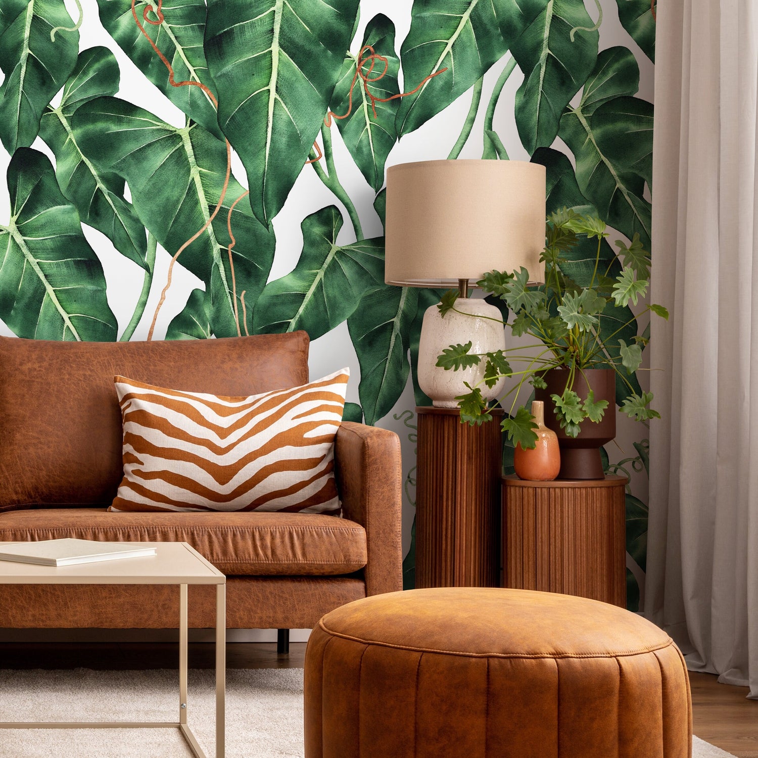 Wallpaper Peel and Stick Wallpaper Removable Wallpaper Home Decor Wall Art Wall Decor Room Decor / Tropical Leaves Wallpaper - A842