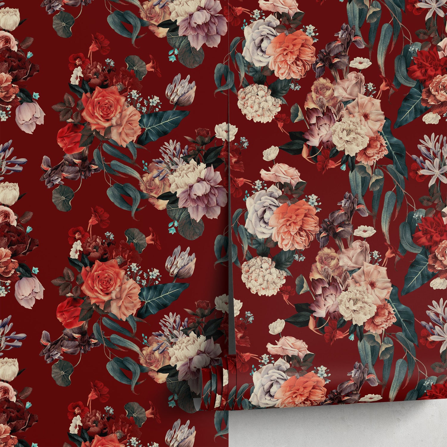 Wallpaper Peel and Stick Wallpaper Removable Wallpaper Home Decor Wall Art Wall Decor Room Decor/ Vintage Dark Floral Roses Wallpaper - A848