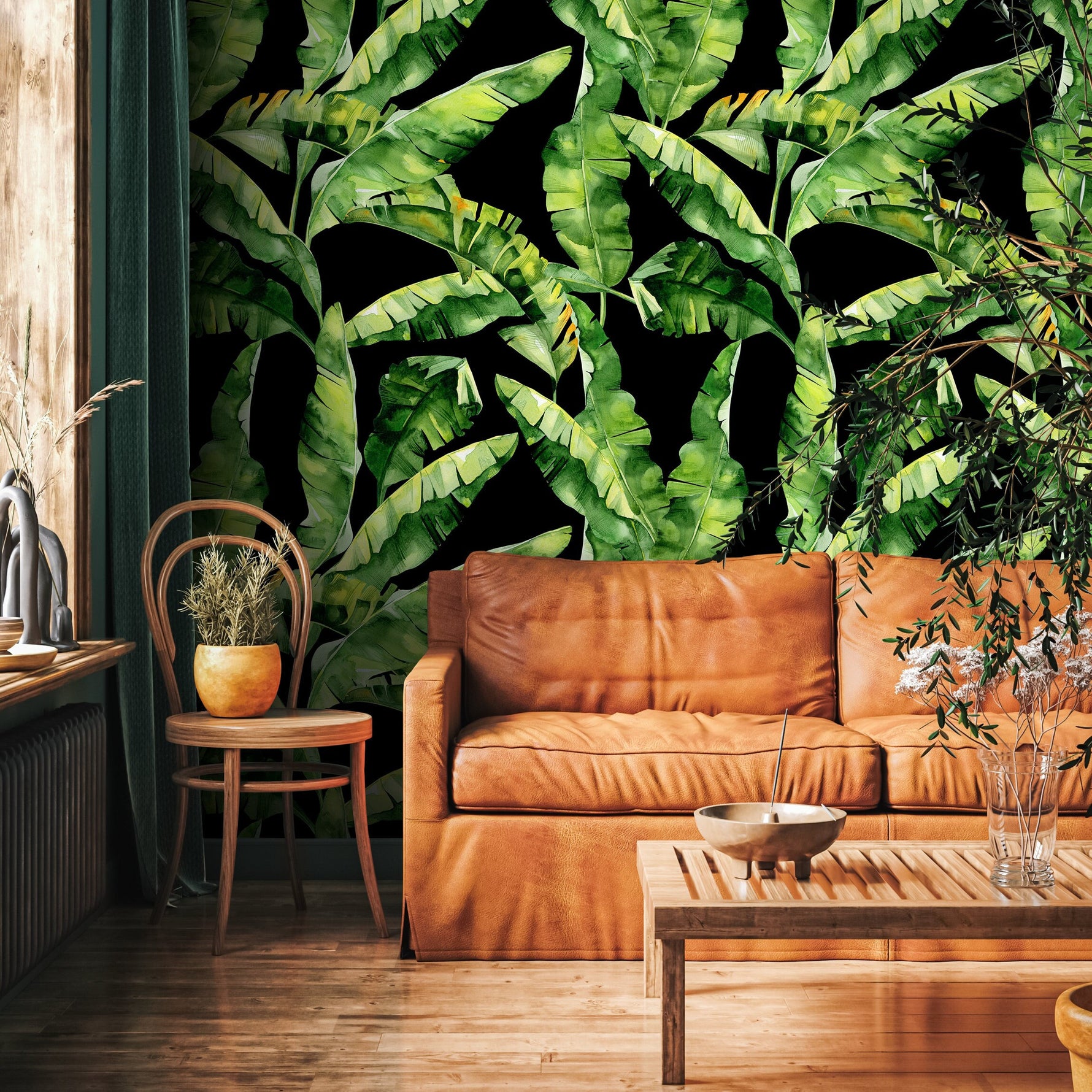 Wallpaper Peel and Stick Wallpaper Removable Wallpaper Home Decor Room Decor/ Tropical Banana Leaf Wallpaper, Jungle Leaves Wallpaper - A266