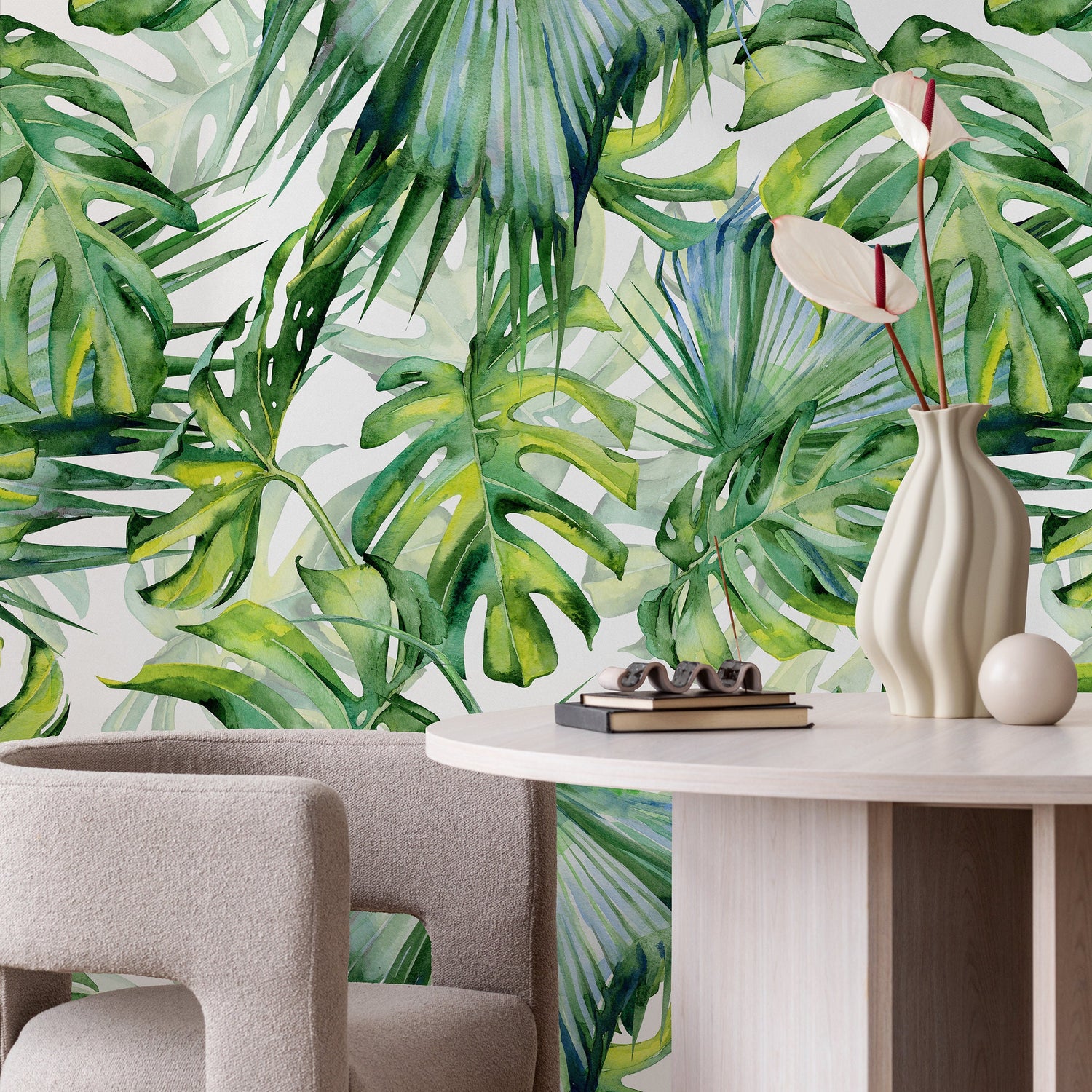 Monstera Wallpaper, Removable Wallpaper, Tropical Wallpaper, Tropical, Wallpaper, Jungle, Leaves Wallpaper, Jungle Wallcovering - A214