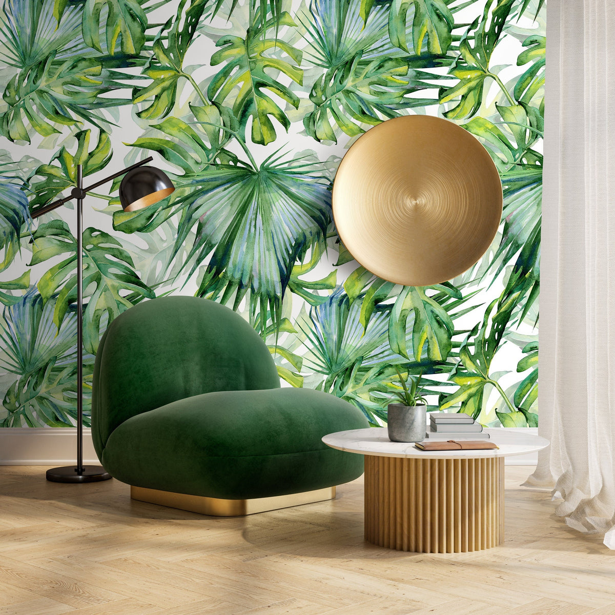 Monstera Wallpaper, Removable Wallpaper, Tropical Wallpaper, Tropical, Wallpaper, Jungle, Leaves Wallpaper, Jungle Wallcovering - A214