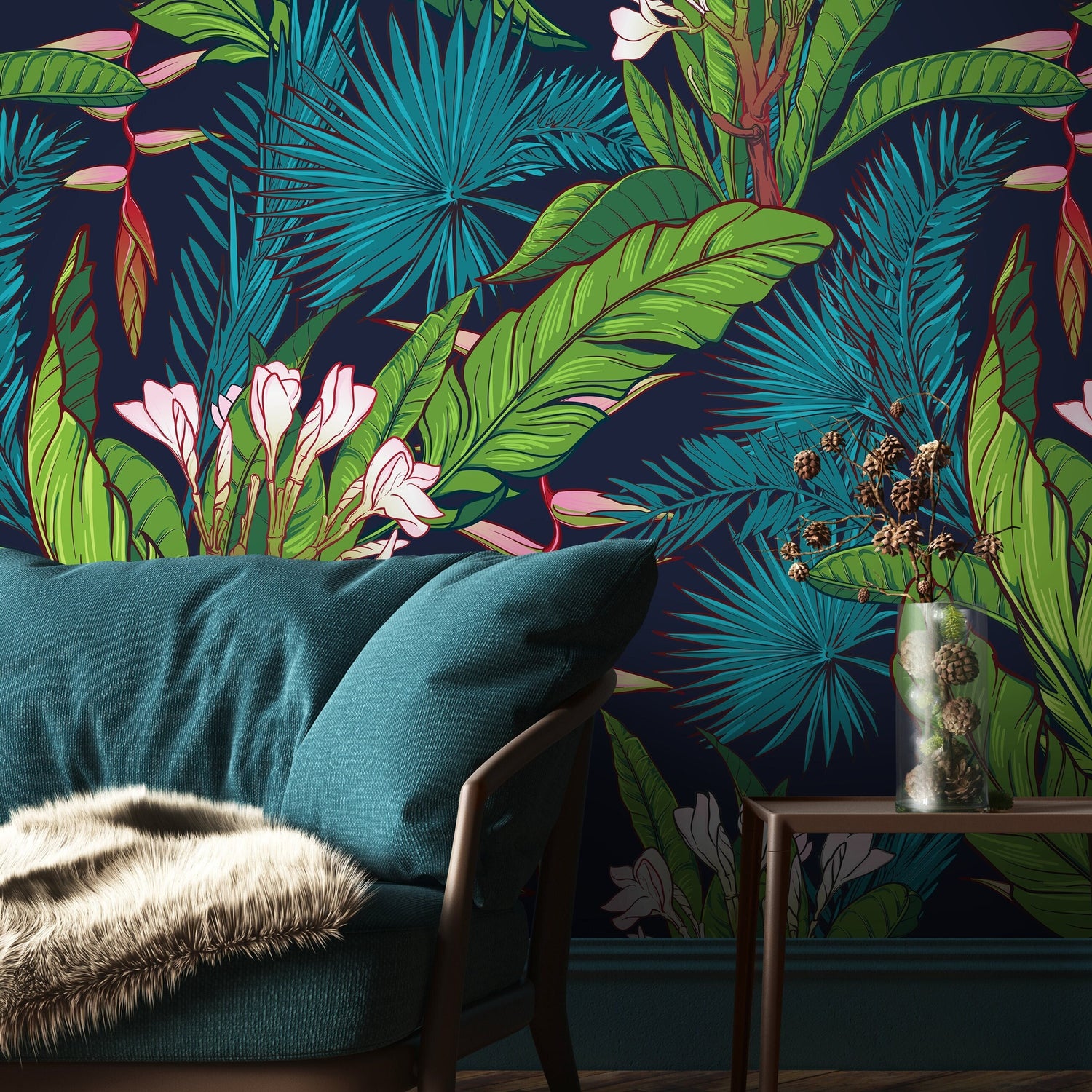 Tropical Leaves Wallpaper Botanical Peel and Stick and Traditional Wallpaper - A469