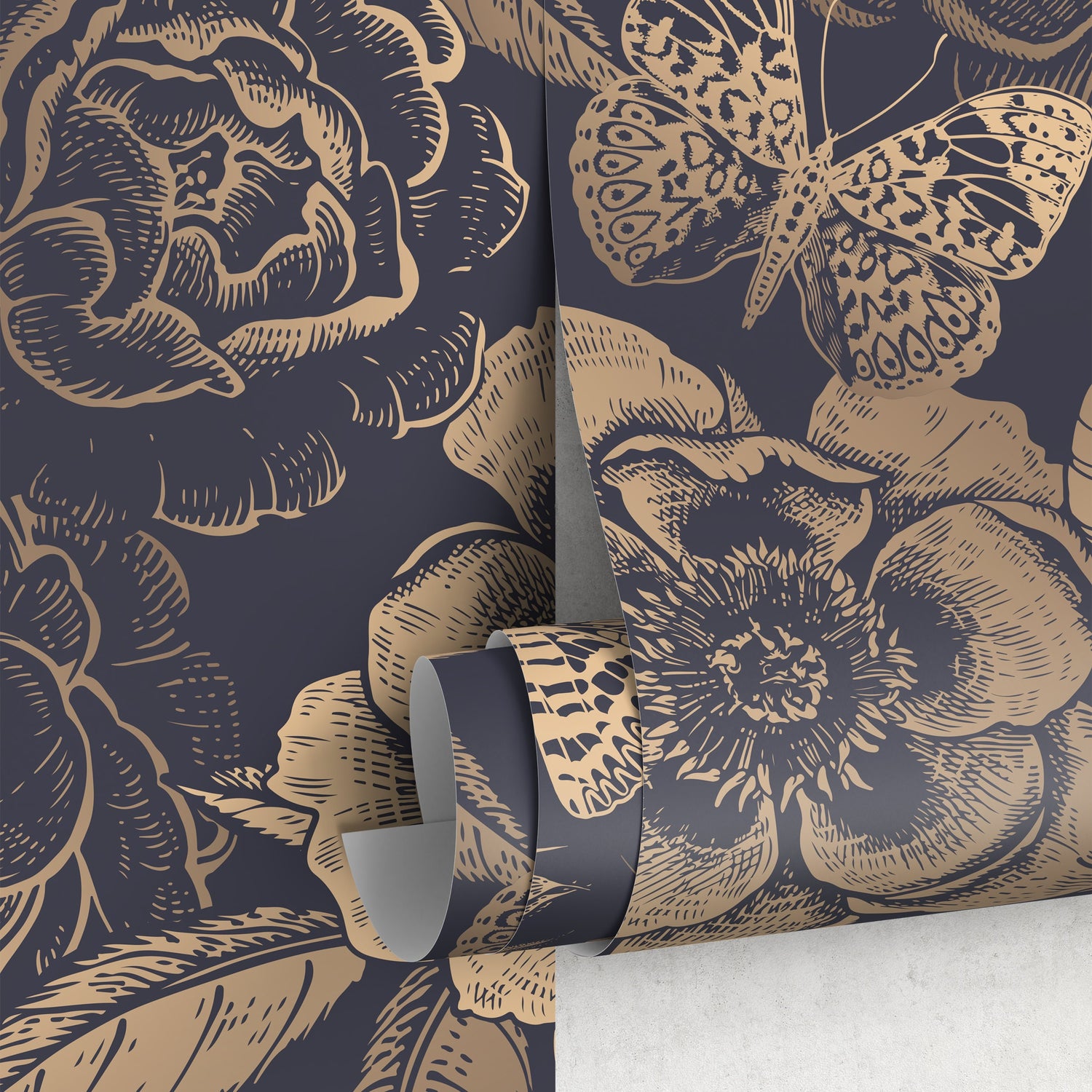 Removable Wallpaper Peel and Stick Wallpaper Wall Paper Wall Mural - Vintage Flower Non-Metalic Gold Color - A922