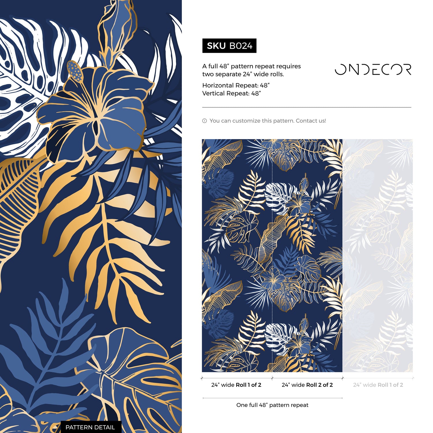 Blue Tropical Leaves Wallpaper Banana Leaf Peel and Stick and Traditional Wallpaper - B024