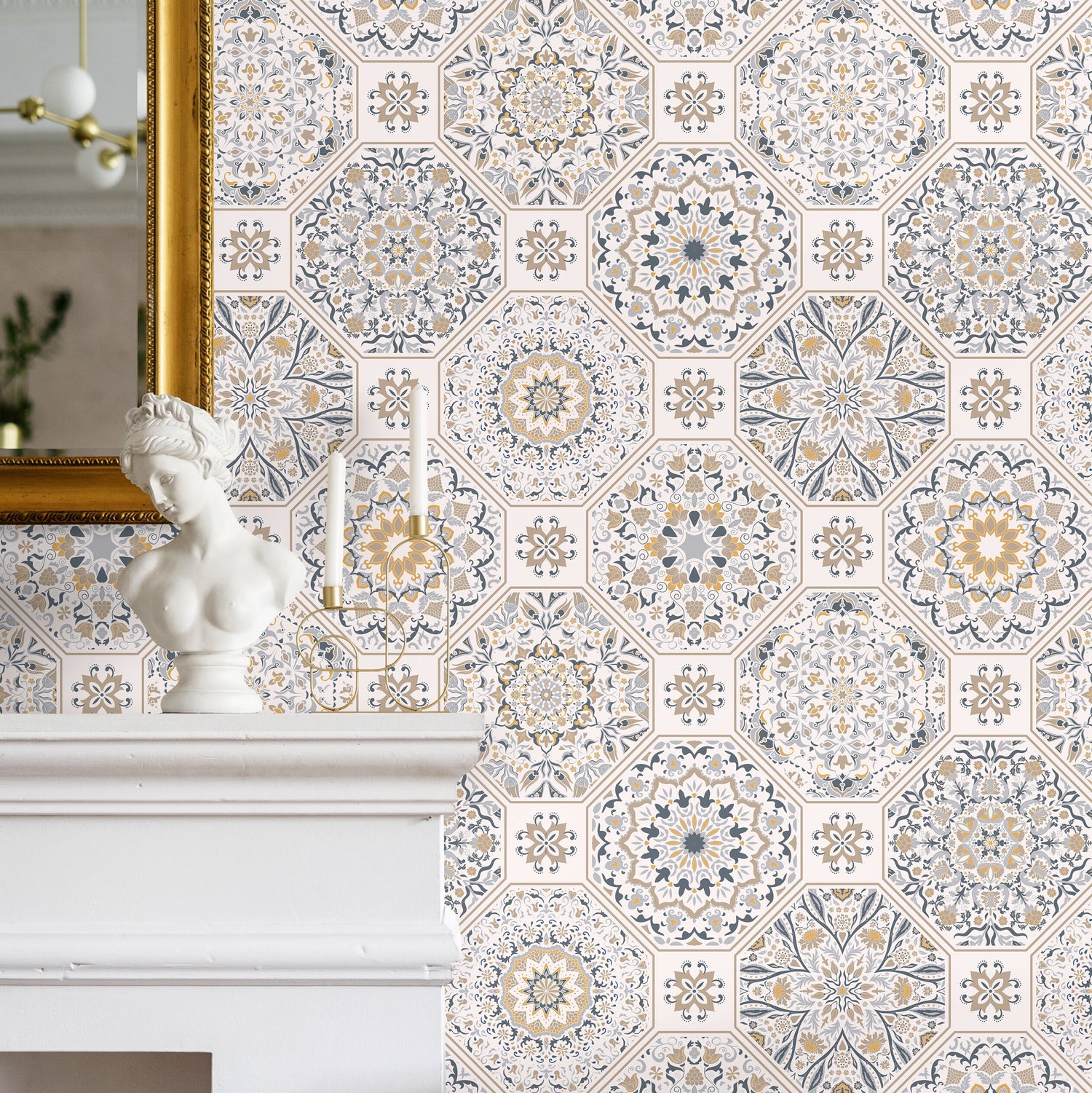 Elegant Geometric Floral Wallpaper - B872