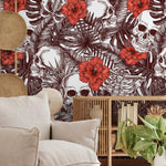 Removable Wallpaper Peel and Stick Wallpaper Wall Paper Wall Mural - Tropical Skulls Wallpaper - A445