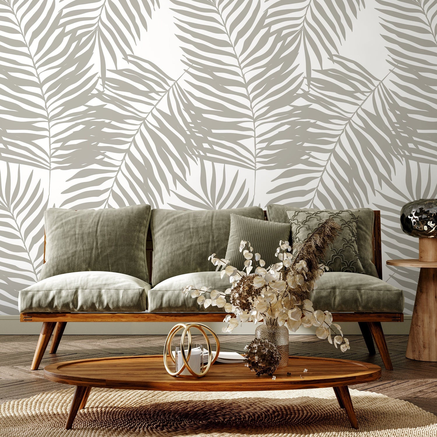 Wallpaper Peel and Stick Wallpaper Removable Wallpaper Home Decor Wall Art Wall Decor Room Decor / Gray Tropical Leaves Wallpaper - C364